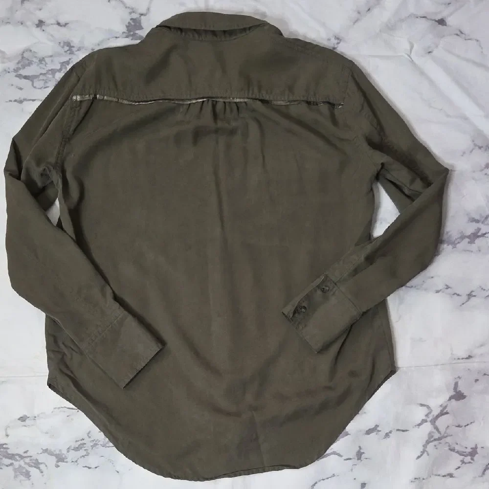 Free People Olive Button-Down Shirt